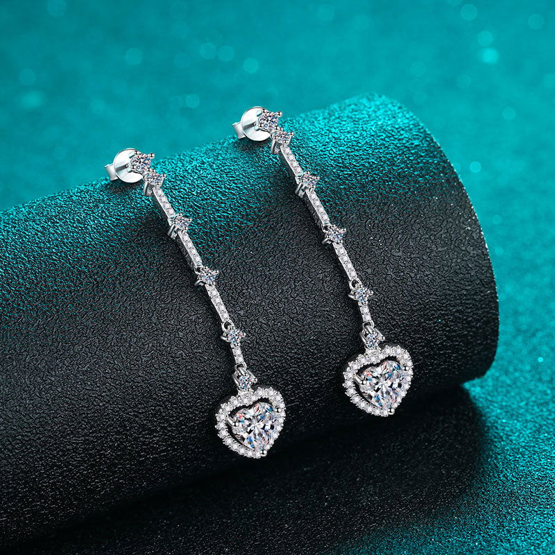 2 Carat Moissanite Zircon 925 Sterling Silver Heart Earrings - Candle Divas