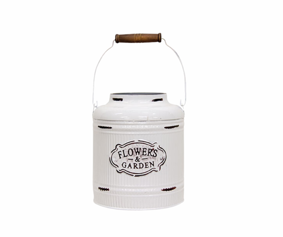 Distressed White Metal Ribbed Flower Garden Bucket w/Handle - Candle Divas