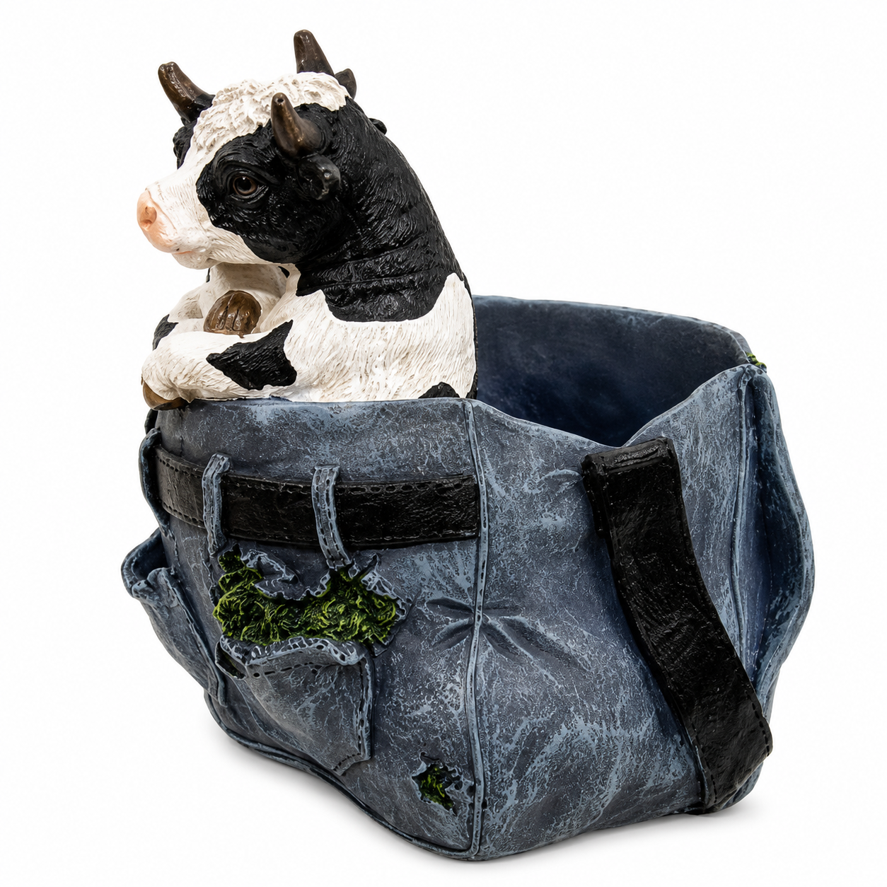 Resin Cow Pair in Jeans Planter