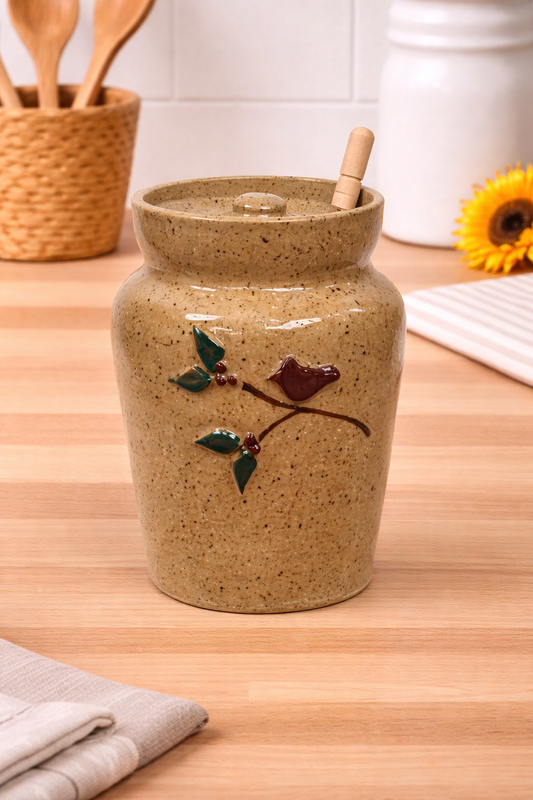 Cardinal on Branch Ceramic Honey Pot with Lid and Dipper