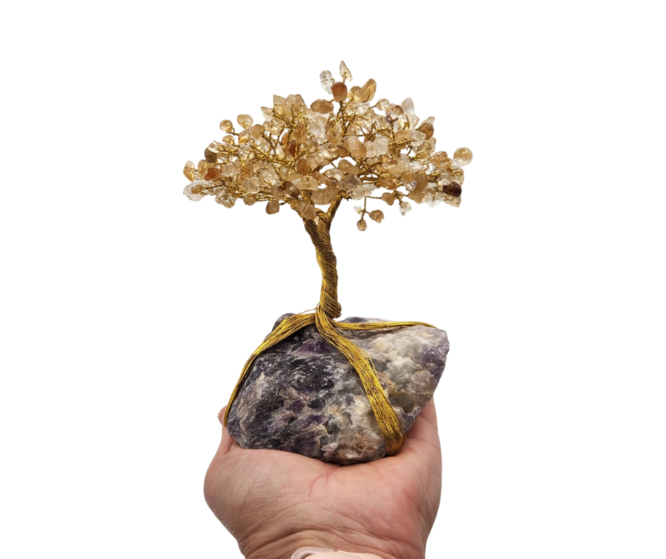 Citrine Gemstone Tree With Chevron Amethyst Base