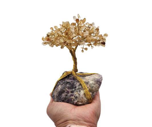 Citrine Gemstone Tree With Chevron Amethyst Base