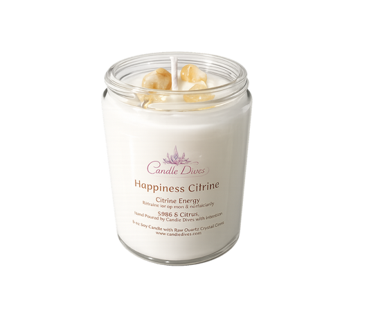 Happiness Citrine Crystal Energy Candle