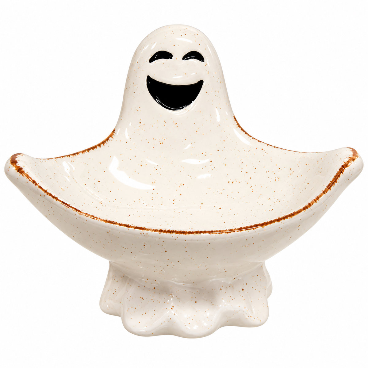 Ceramic Ghost Candy Dish – Speckled Halloween Candy & Treat Bowl, 6.75"