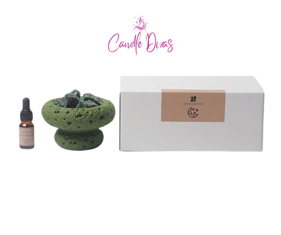 Green Moon Aromatherapy Diffuser | Forest Woods Crystal Diffuser with Green Fluorite