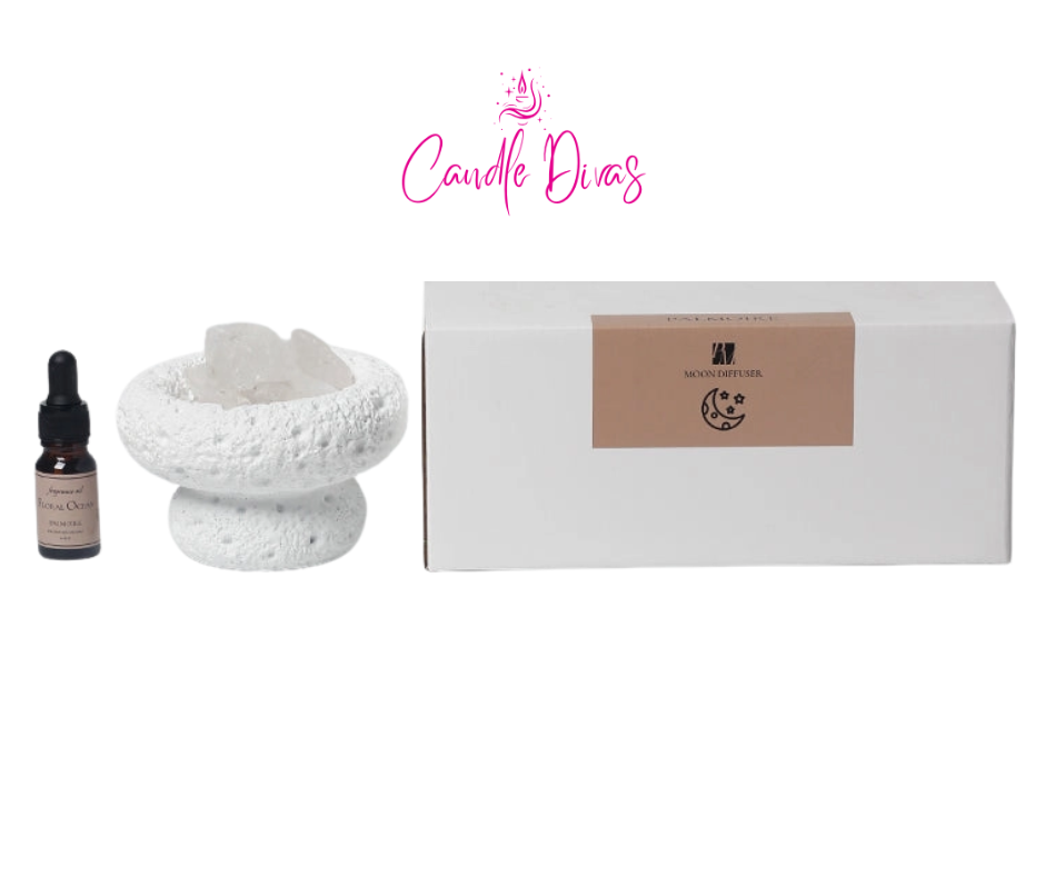 White Moon Aromatherapy Diffuser | Floral Ocean Crystal Diffuser with Snow Quartz