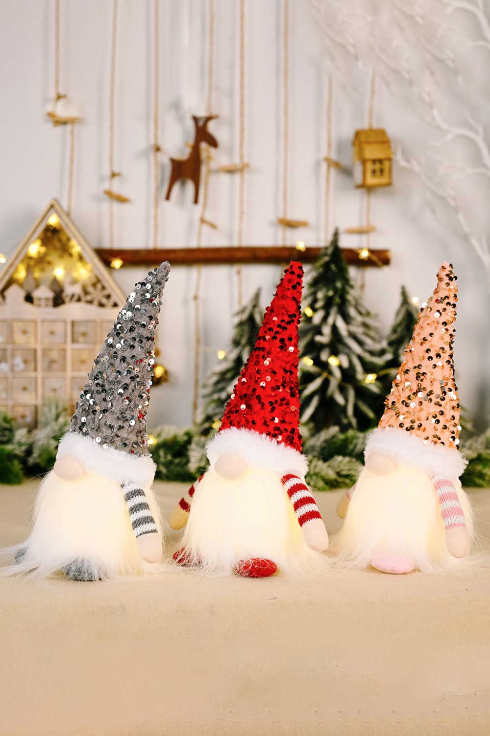 3-Pack Sequin Light-Up Christmas Gnomes - Candle Divas