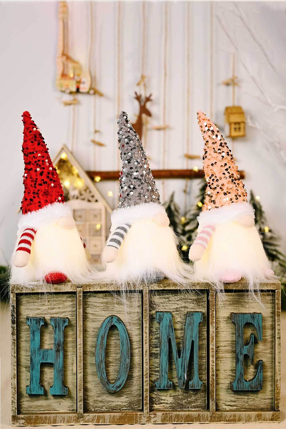 3-Pack Sequin Light-Up Christmas Gnomes - Candle Divas