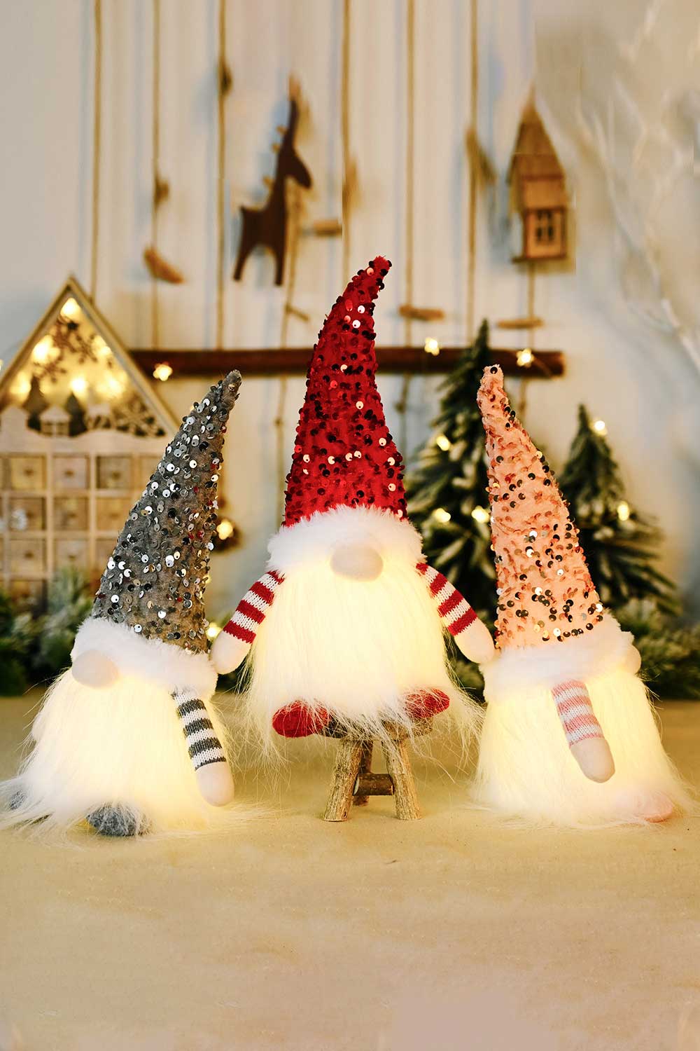 3-Pack Sequin Light-Up Christmas Gnomes - Candle Divas