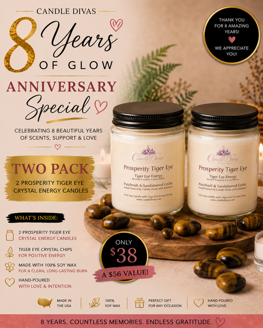 Prosperity Tiger Eye Crystal Energy Candle Two Pack