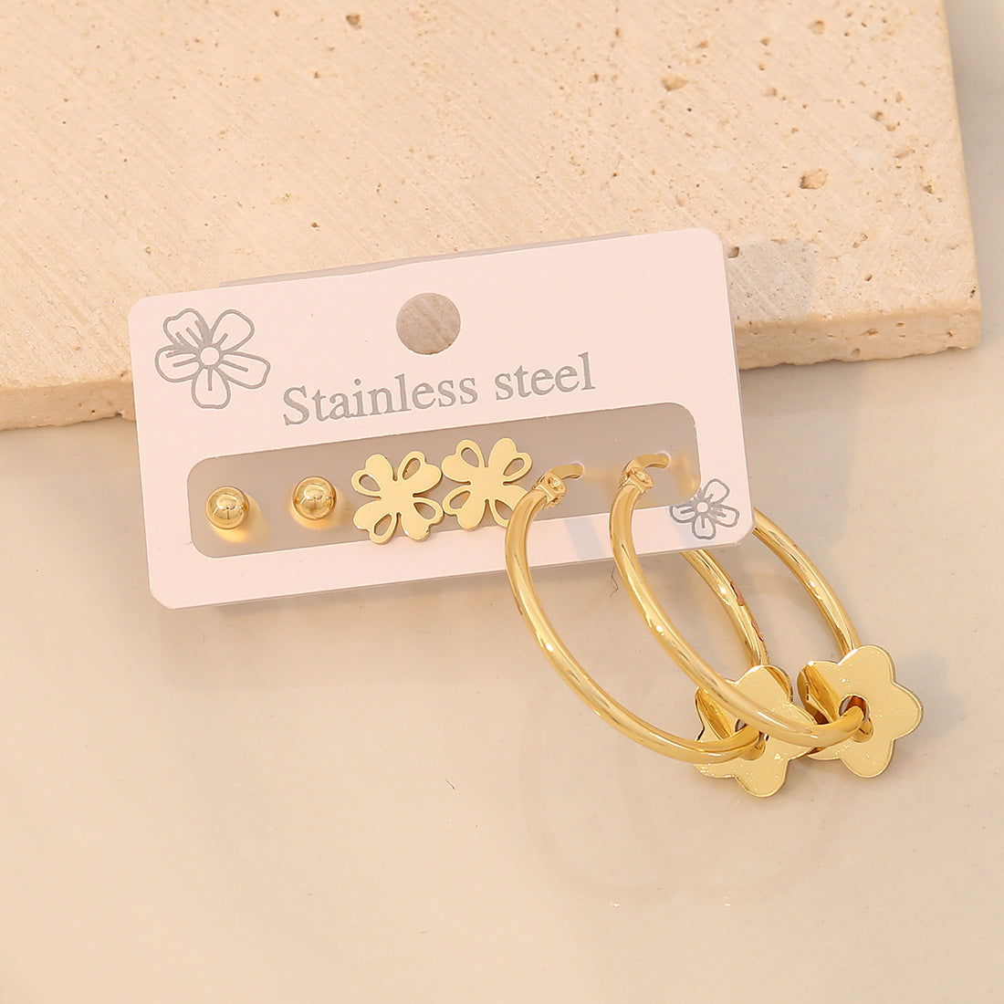 3 Piece Gold-Plated Stainless Steel Earrings - Candle Divas