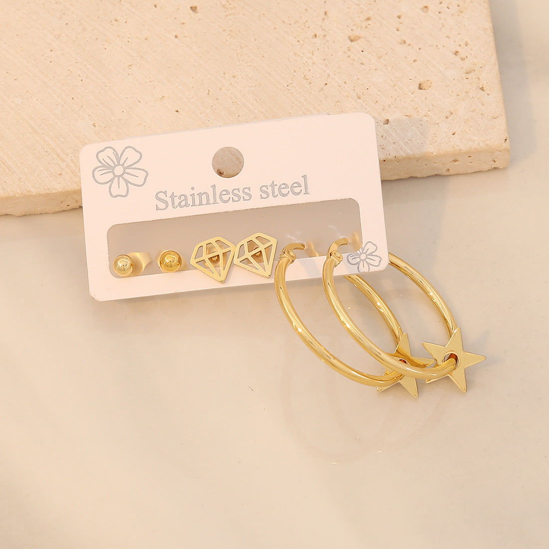 3 Piece Gold-Plated Stainless Steel Earrings - Candle Divas