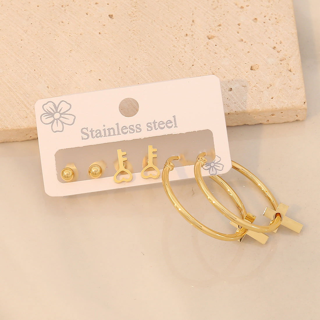 3 Piece Gold-Plated Stainless Steel Earrings - Candle Divas