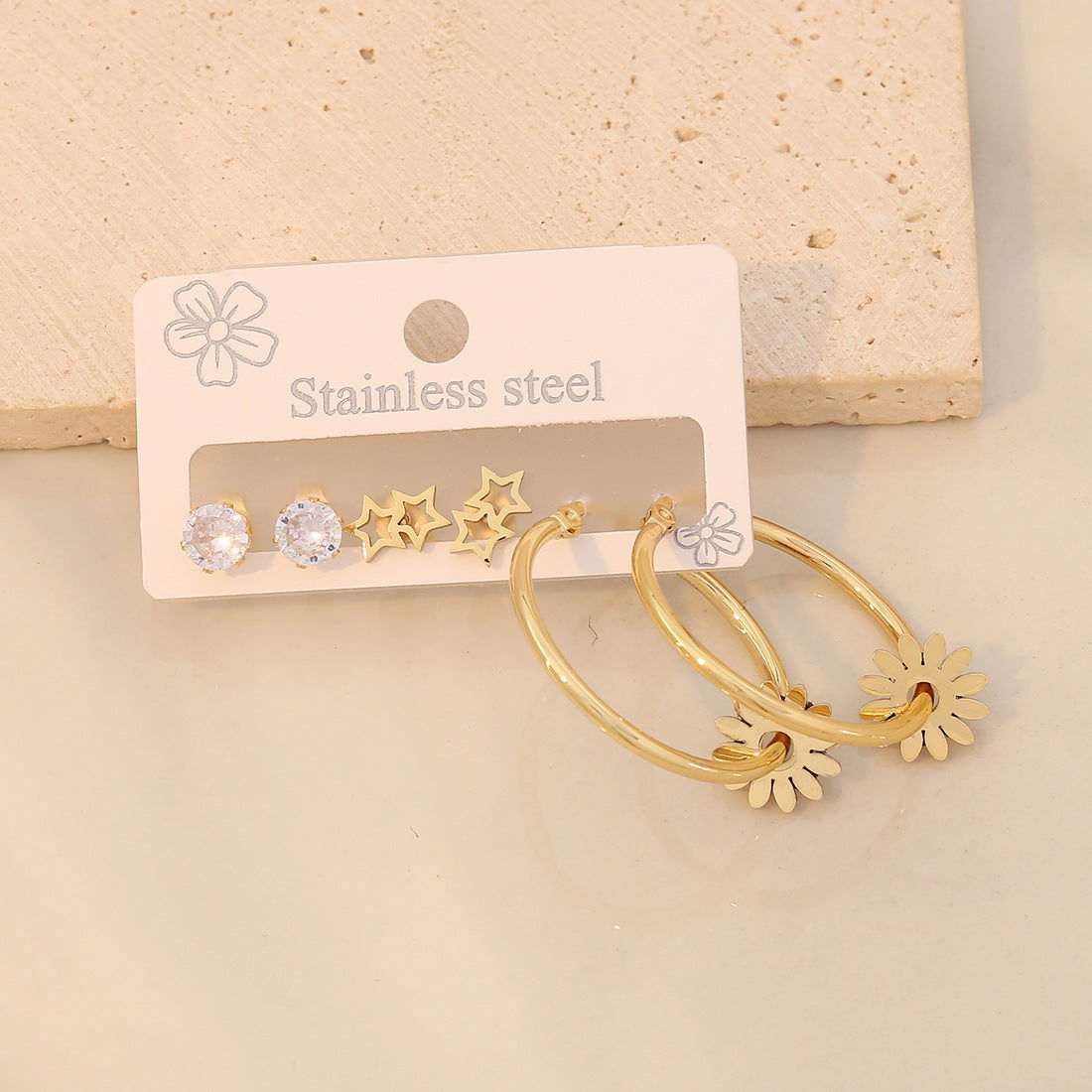 3 Piece Gold-Plated Stainless Steel Earrings - Candle Divas