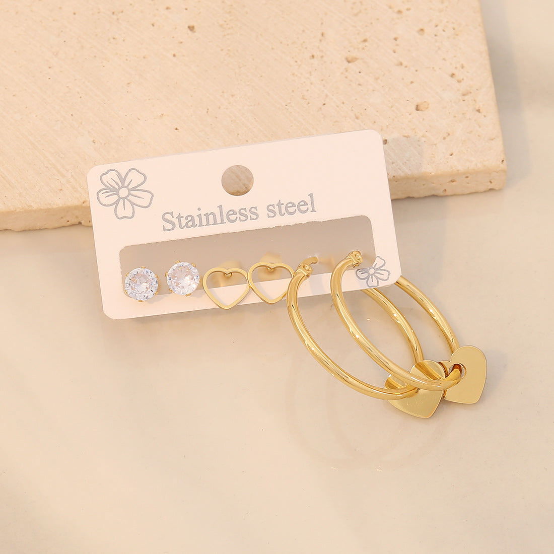 3 Piece Gold-Plated Stainless Steel Earrings - Candle Divas