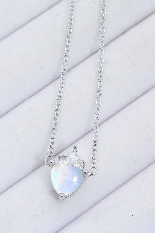 925 Sterling Silver Moonstone Heart Pendant Necklace - Candle Divas