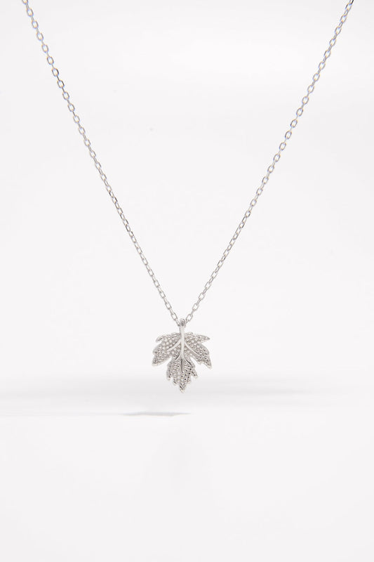 925 Sterling Silver Zircon Maple Leaf Necklace - Candle Divas