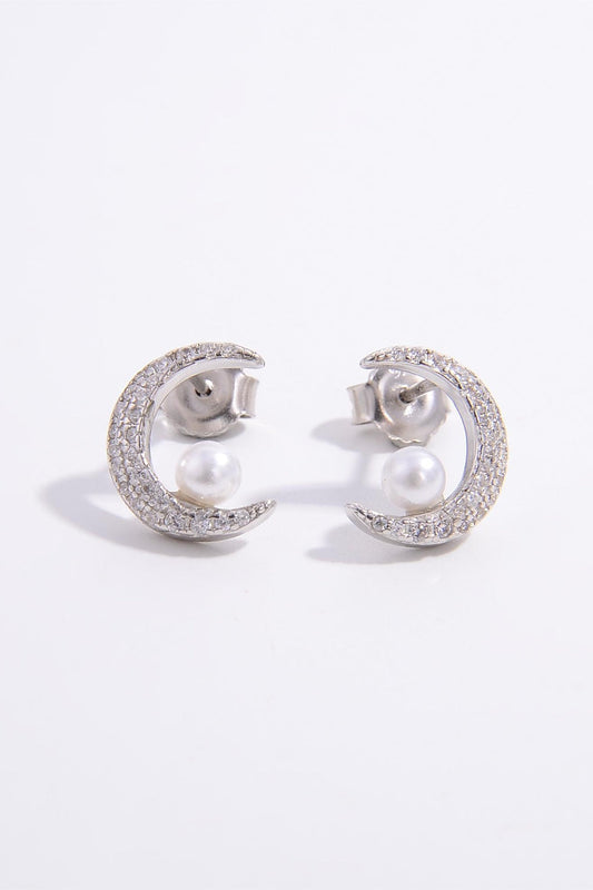 925 Sterling Silver Zircon Moon Shape Earrings - Candle Divas