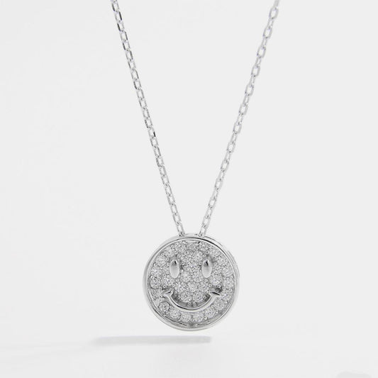 925 Sterling Silver Zircon Smiley Face Necklace - Candle Divas