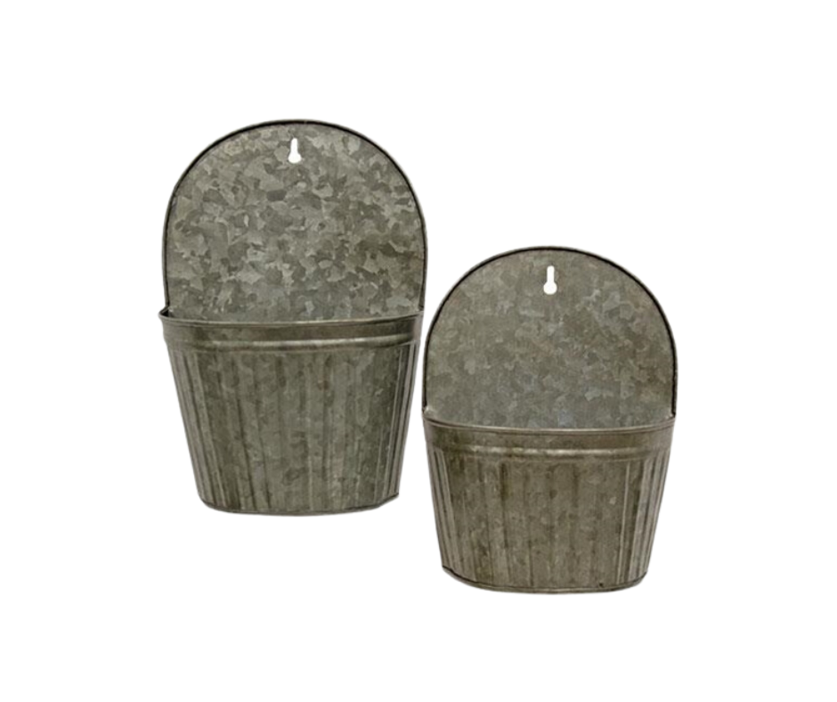 Antique Galvanized Ribbed Wall Buckets Set 2 - Candle Divas