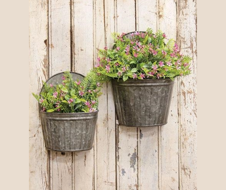 Antique Galvanized Ribbed Wall Buckets Set 2 - Candle Divas