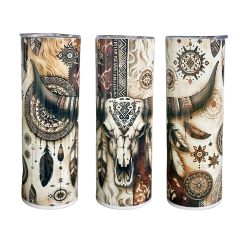 Boho Feather Bull Skull 20oz Skinny Tumbler - Candle Divas