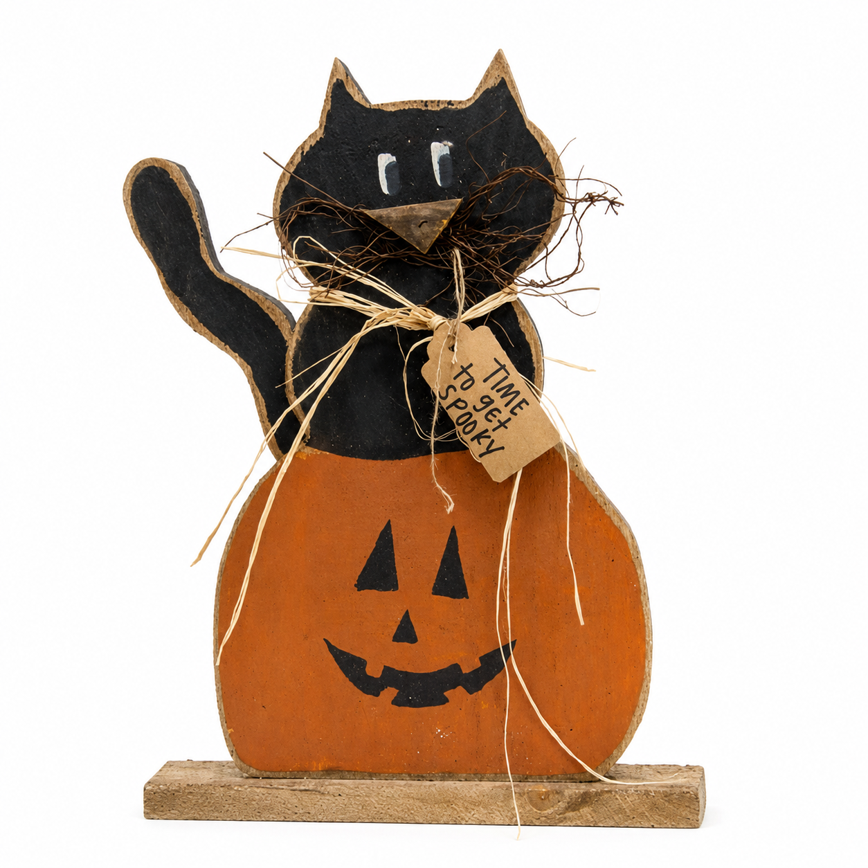 Rustic Wood “Time to Get Spooky” Black Cat Halloween Décor