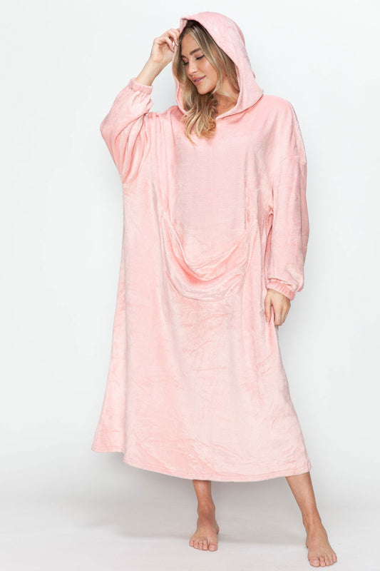 Double Take Full Size Pocketed Hooded Midi Lounge Dress - Candle Divas