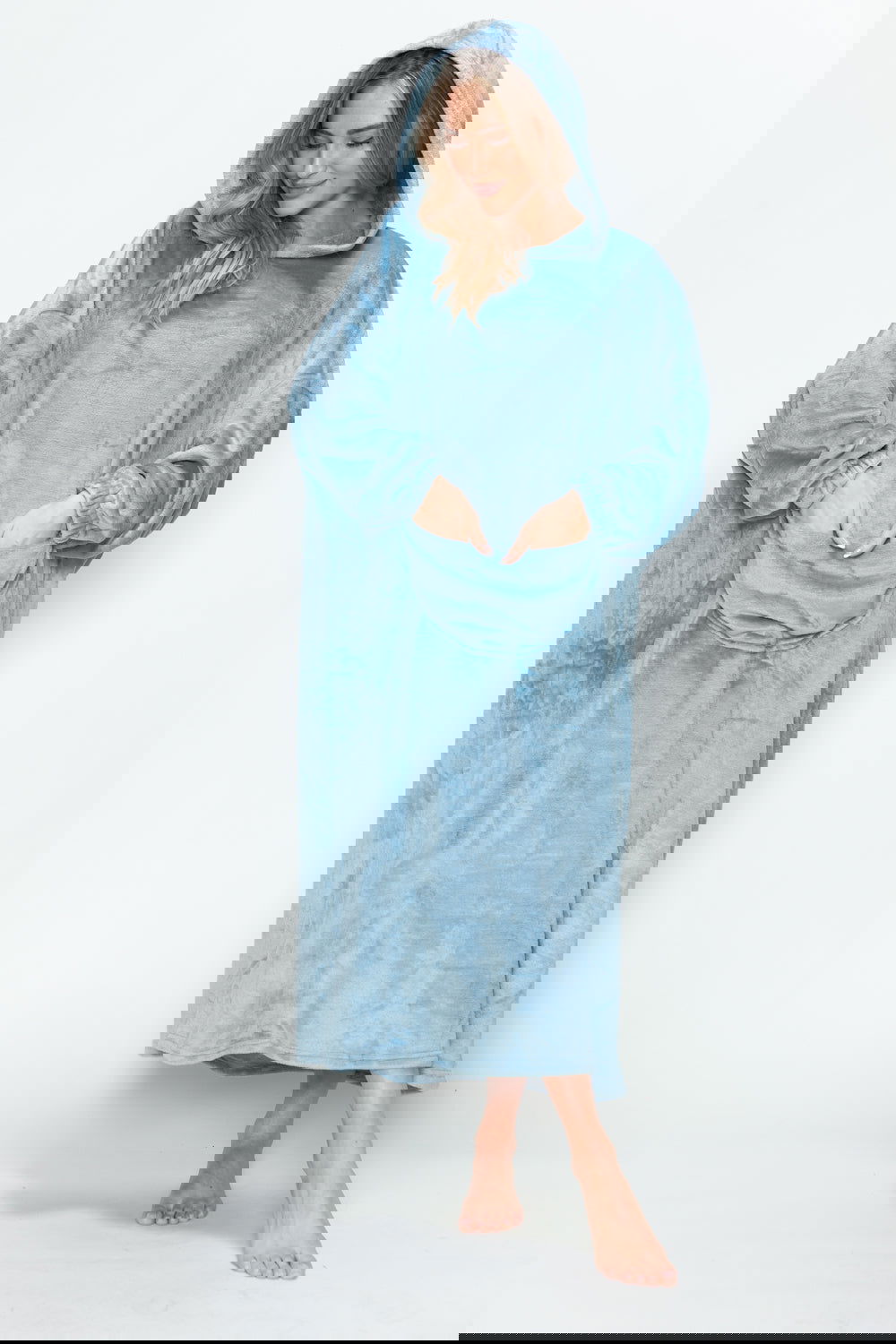 Double Take Full Size Pocketed Hooded Midi Lounge Dress - Candle Divas