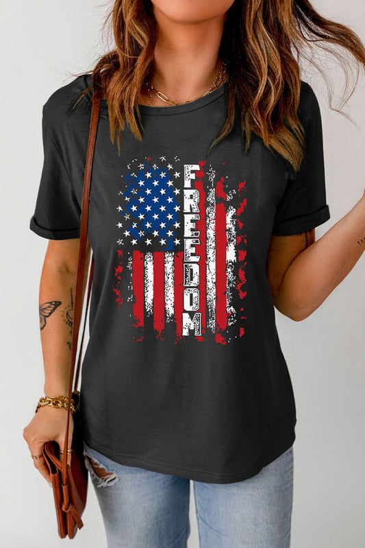 FREEDOM US Flag Graphic Round Neck Tee - Candle Divas