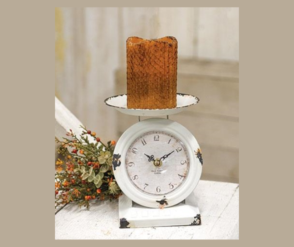 Farmhouse White Old Town Scale Clock - Candle Divas