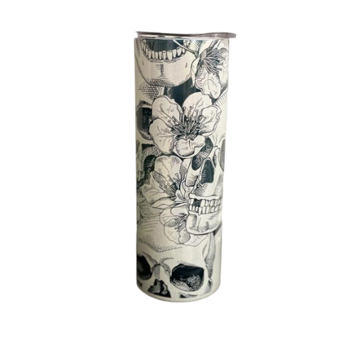 Floral Skulls 20 Oz Skinny Tumbler - Candle Divas