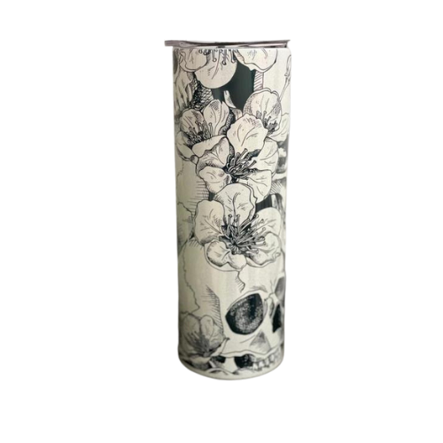 Floral Skulls 20 Oz Skinny Tumbler - Candle Divas