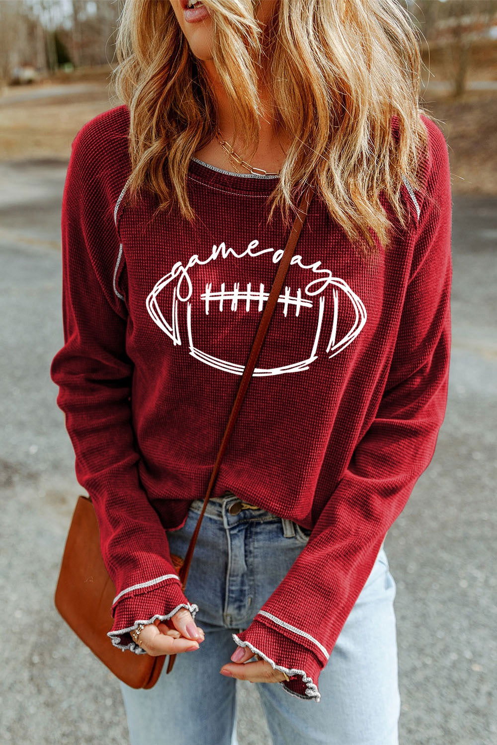 Football Round Neck Long Sleeve Sweatshirt - Candle Divas