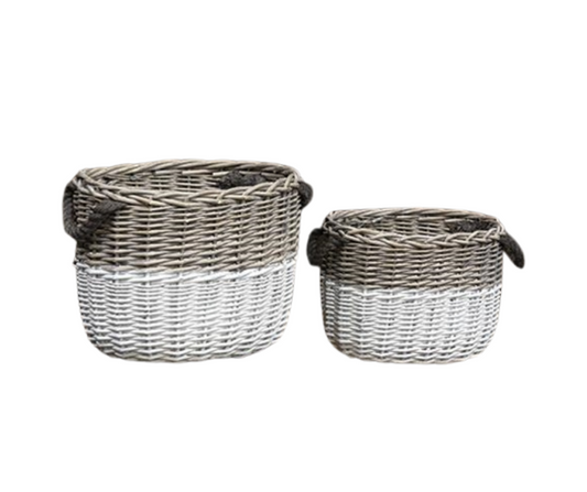 White Dipped Grain Baskets Set 2