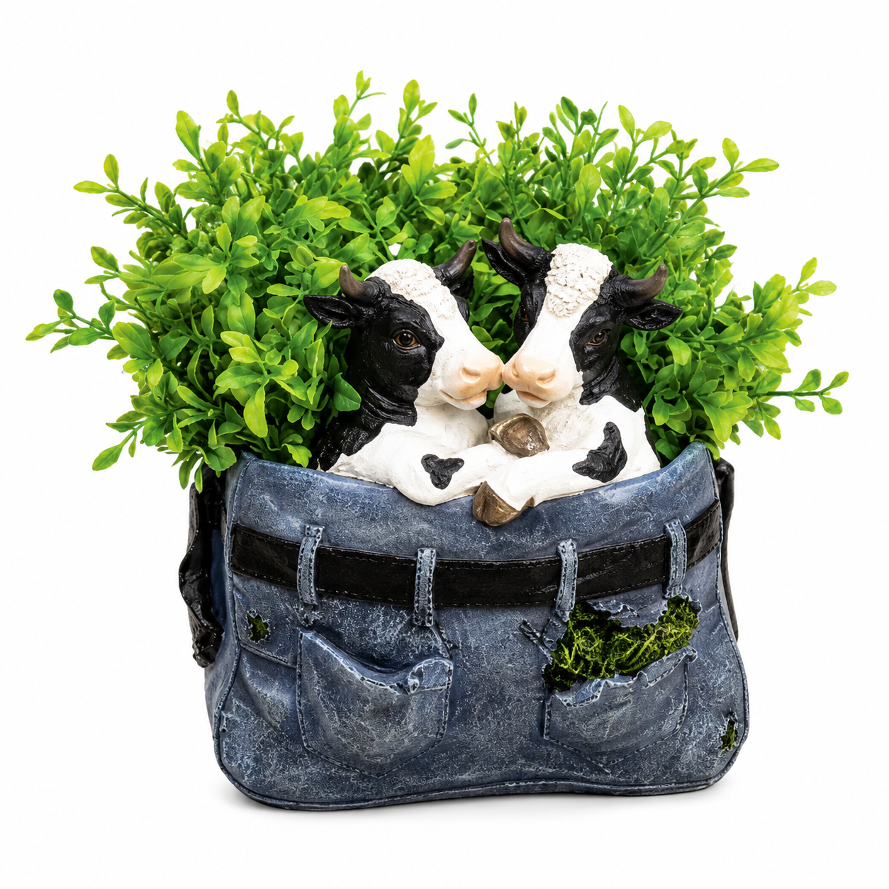 Resin Cow Pair in Jeans Planter