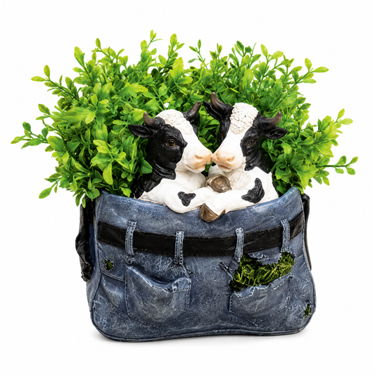 Resin Cow Pair in Jeans Planter