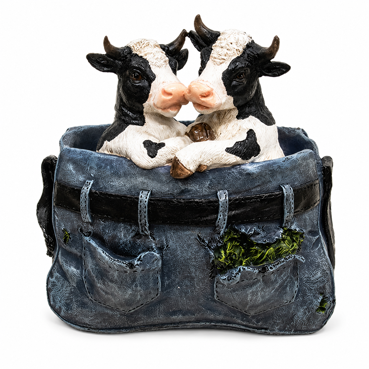 Resin Cow Pair in Jeans Planter