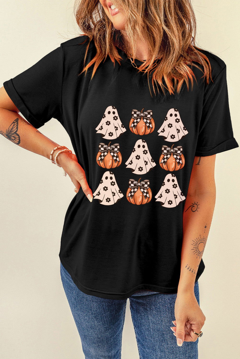 Halloween Graphic Round Neck Short Sleeve T-Shirt - Candle Divas