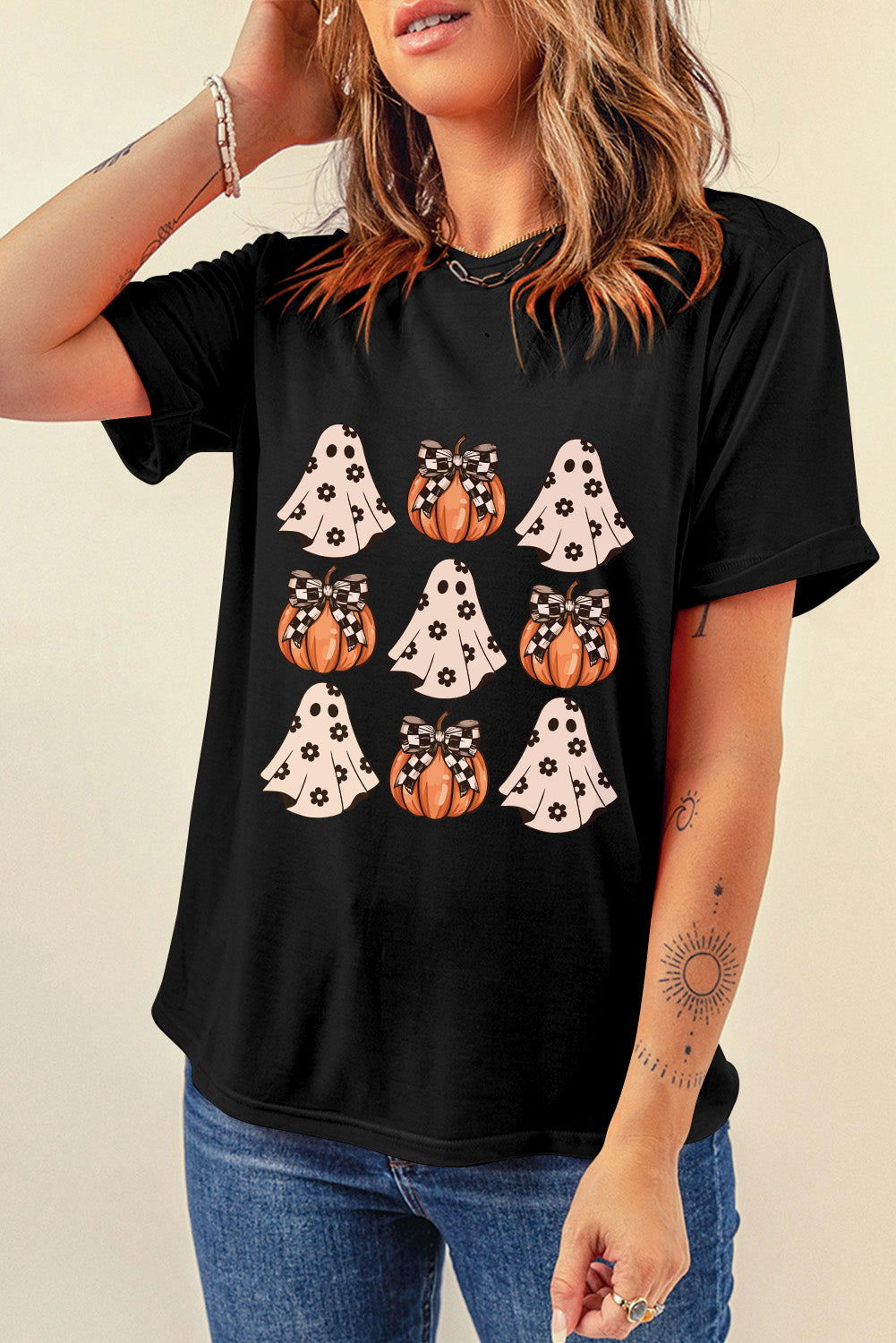 Halloween Graphic Round Neck Short Sleeve T-Shirt - Candle Divas