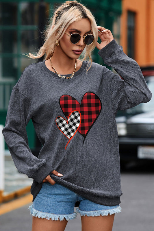 Heart Round Neck Dropped Shoulder Sweatshirt - Candle Divas