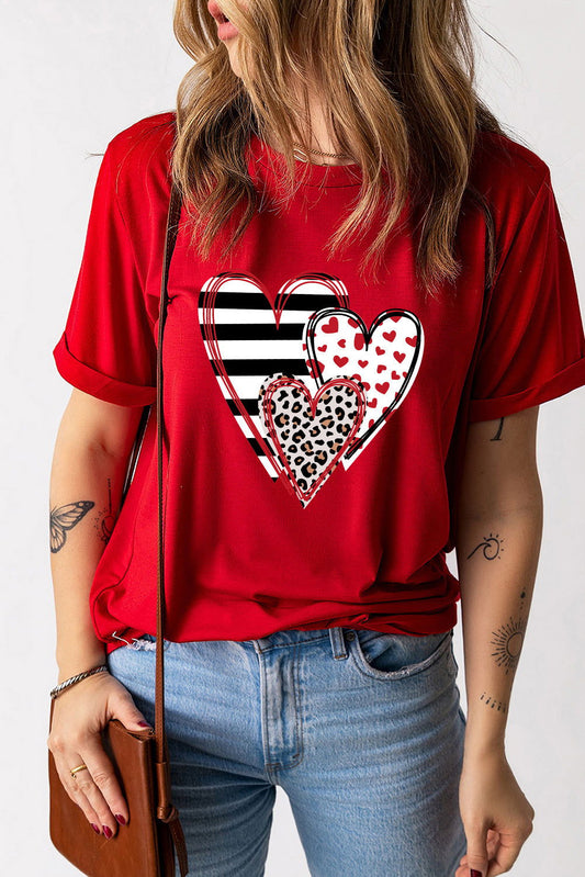 Heart Round Neck Short Sleeve T-Shirt - Candle Divas