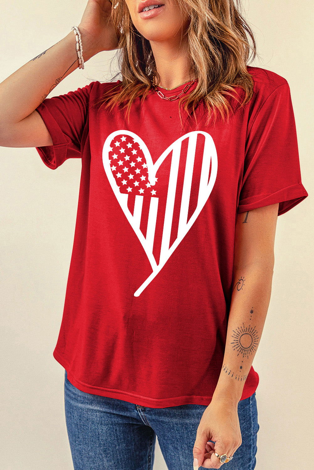 Heart Round Neck Short Sleeve T-Shirt - Candle Divas