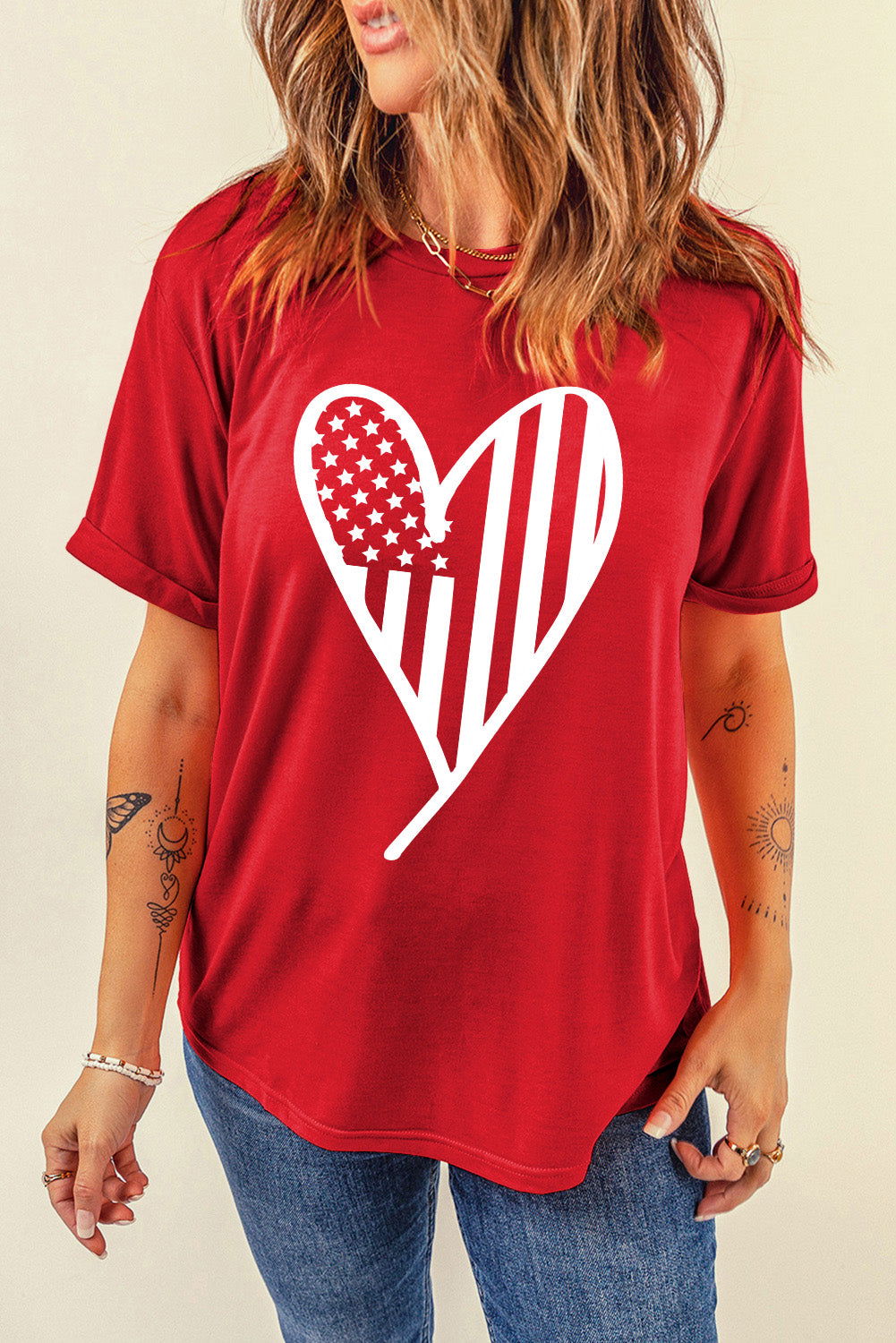 Heart Round Neck Short Sleeve T-Shirt - Candle Divas