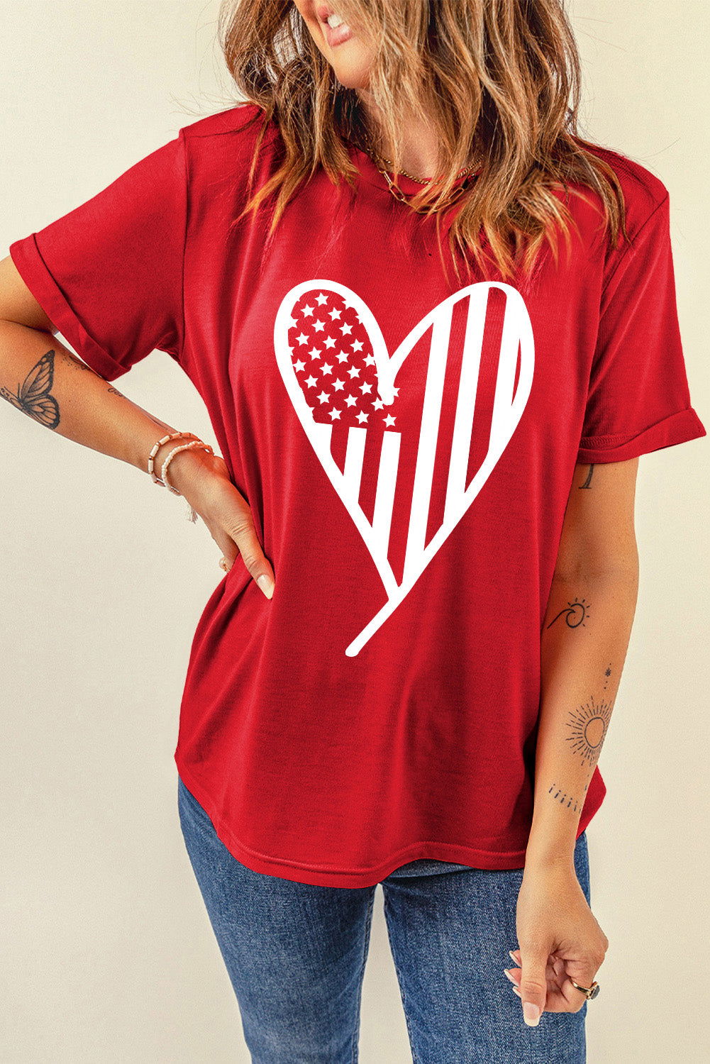 Heart Round Neck Short Sleeve T-Shirt - Candle Divas