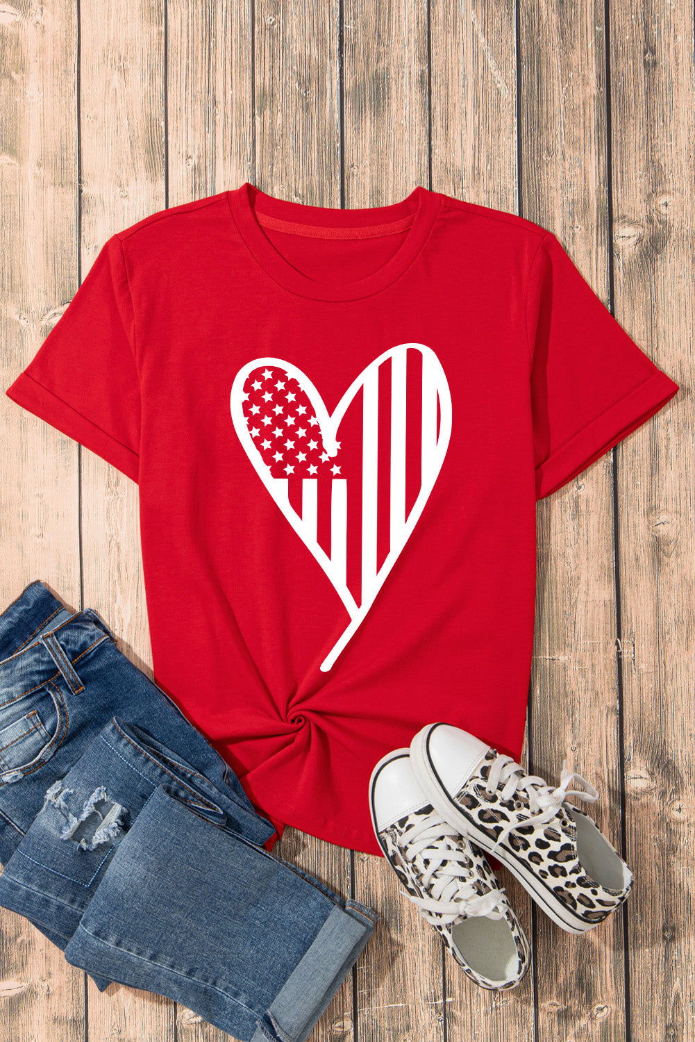 Heart Round Neck Short Sleeve T-Shirt - Candle Divas