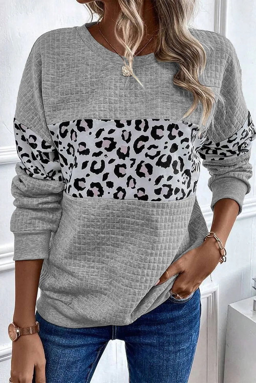 Leopard Round Neck Long Sleeve Sweatshirt - Candle Divas