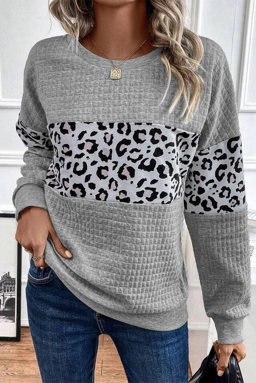 Leopard Round Neck Long Sleeve Sweatshirt - Candle Divas