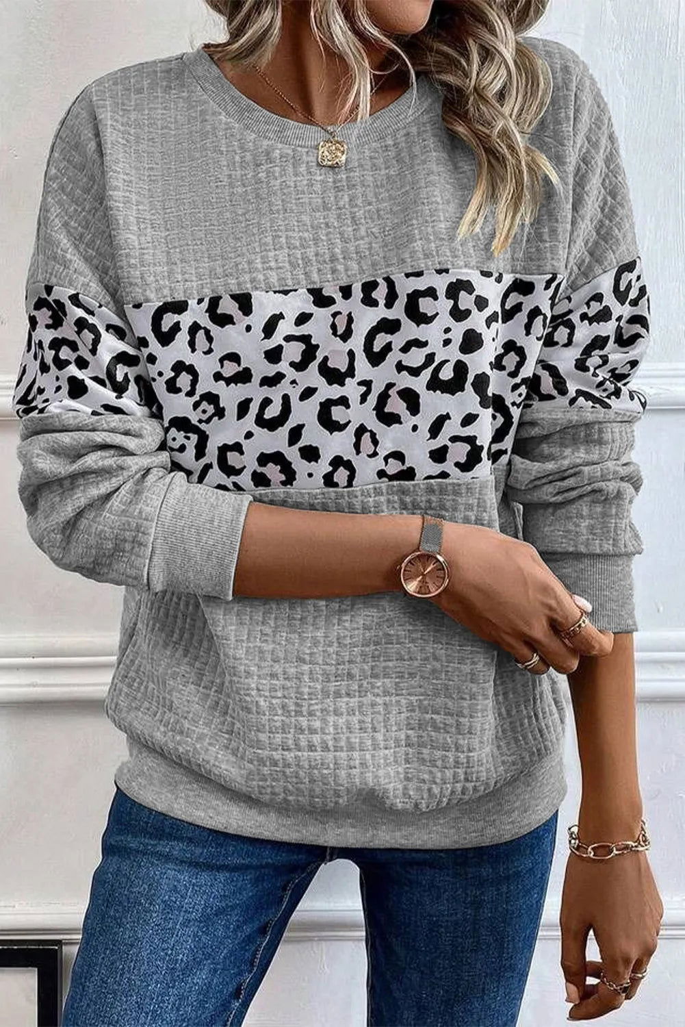 Leopard Round Neck Long Sleeve Sweatshirt - Candle Divas