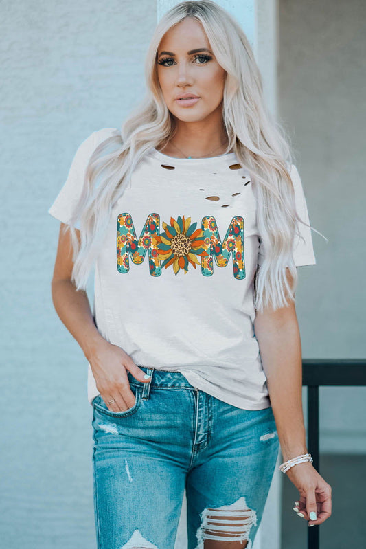 Letter Sunflower Graphic Distressed Tee - Candle Divas